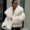 VAYLA Fake Fur Coat for Women Large Lapel Faux Fur Jacket for Women Fluffy Casual Fox Fur Coat for Women