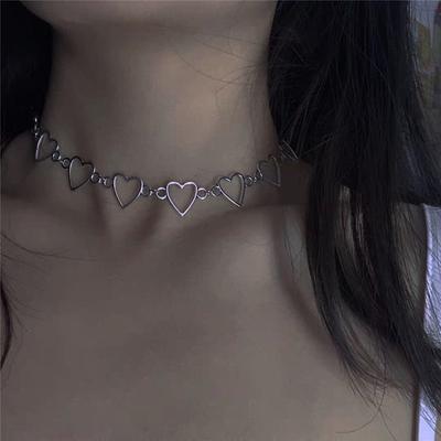 Harajuku Goth металлические полые сердечки на шею цепи колье ожерелья для женщин аксессуары Egirl