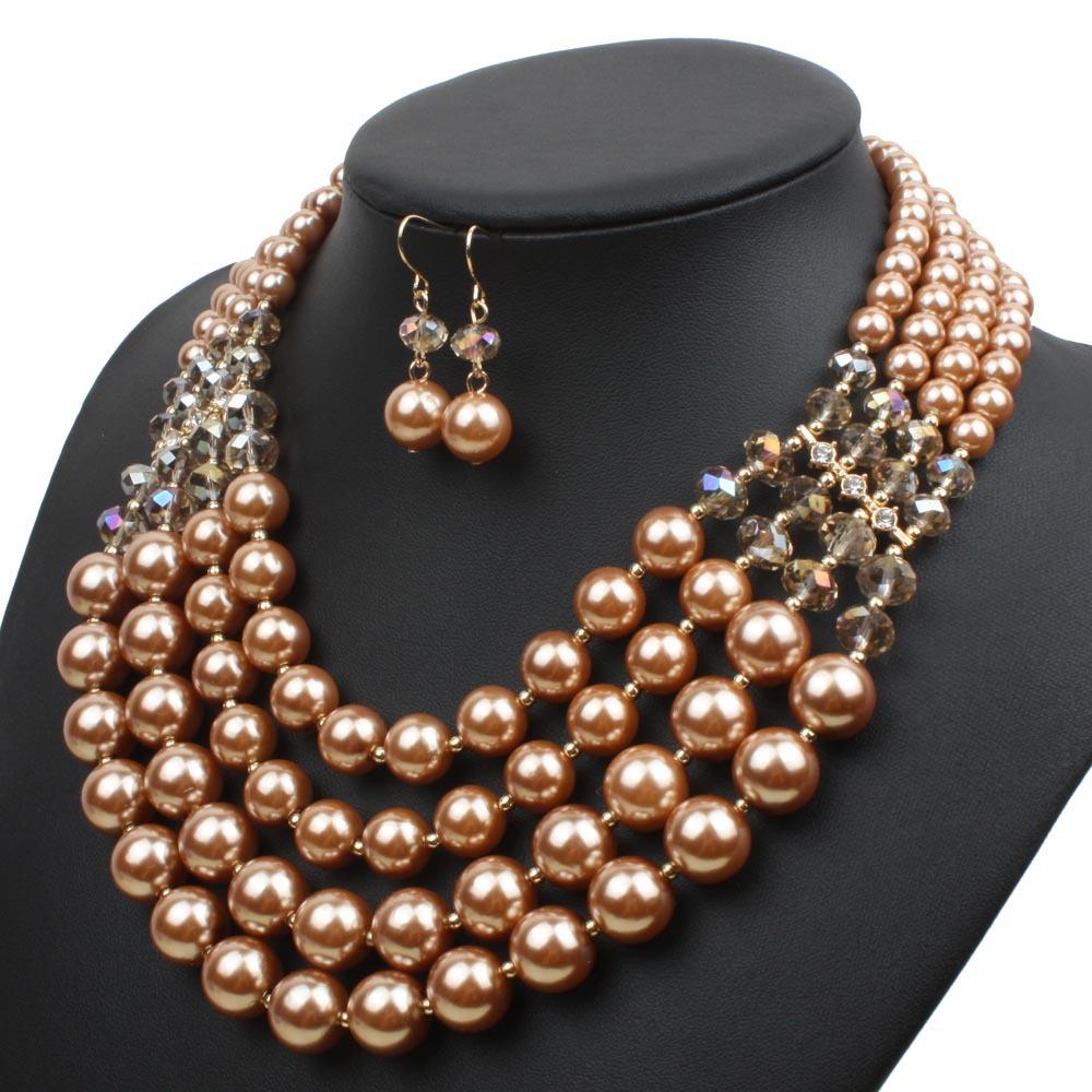 Exaggerated Multilayer Pearl Earrings Necklace Set Fashionable Personalized Accessories