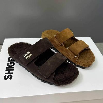 Женские замшевые тапочки на плоской подошве, теплые плюшевые хлопковые туфли, модные мюли, шлепанцы с открытой пяткой, зима 2025, тренд, повседневные, Zapatos Mujer