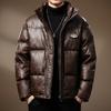 Мужская зимняя куртка 2024 года из натуральной кожи с утеплителем из 90% утиного пуха - Свободная, теплая, повседневная для улицы, большого размера