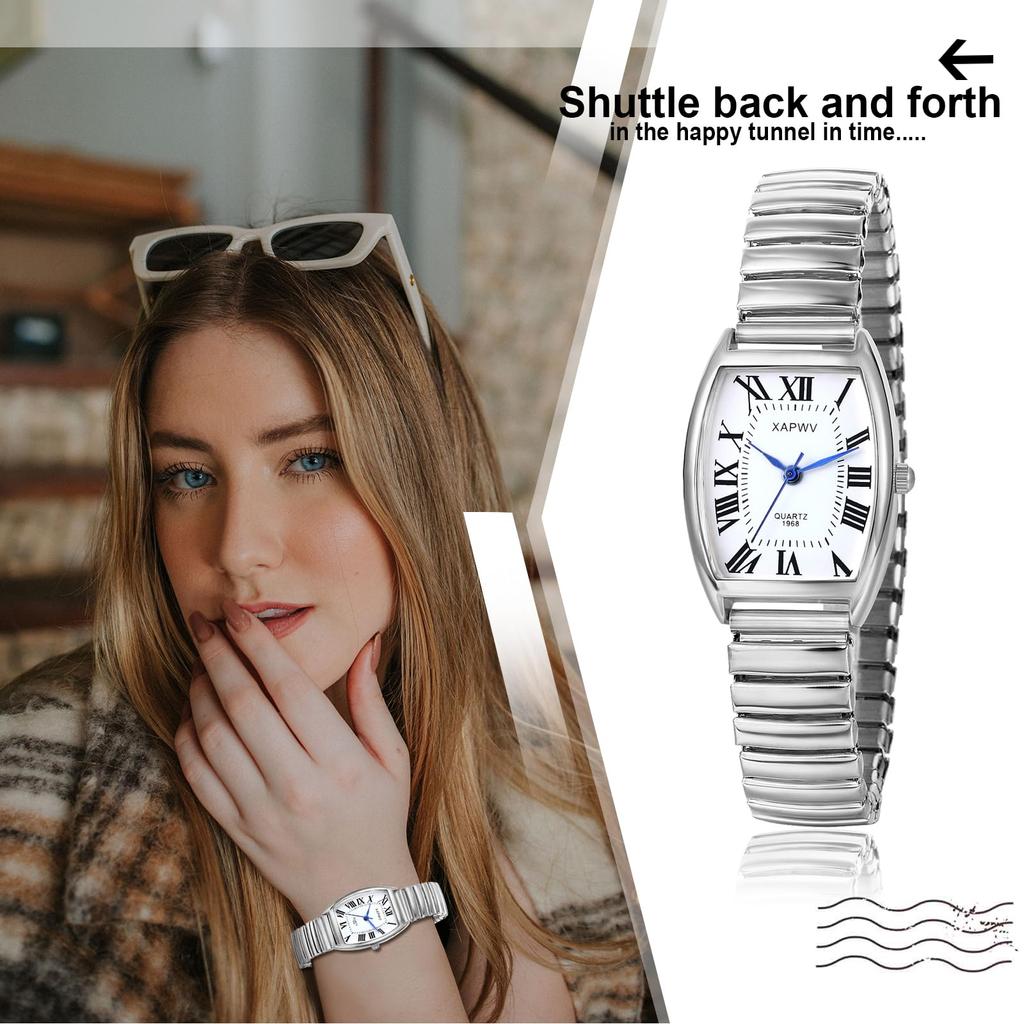 Stainless Steel Roman Alphabet Analog Display Square Design Waterproof Simple Quartz Watch Adjustable Length Fashion Watch Silver Perfect Gift for Him