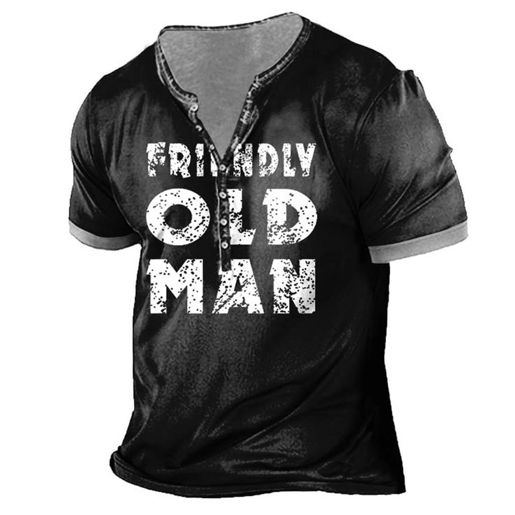 Мужская футболка с принтом на открытом воздухе, свободный топ с короткими рукавами на пуговицах в стиле ретро