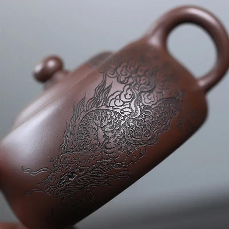 170ml Chinese Yixing Purple Clay Teapot Handmade Dragon Pattern Tea Pot Kettle Beauty Tea Infuser Raw Ore Zisha Tea Set Teaware