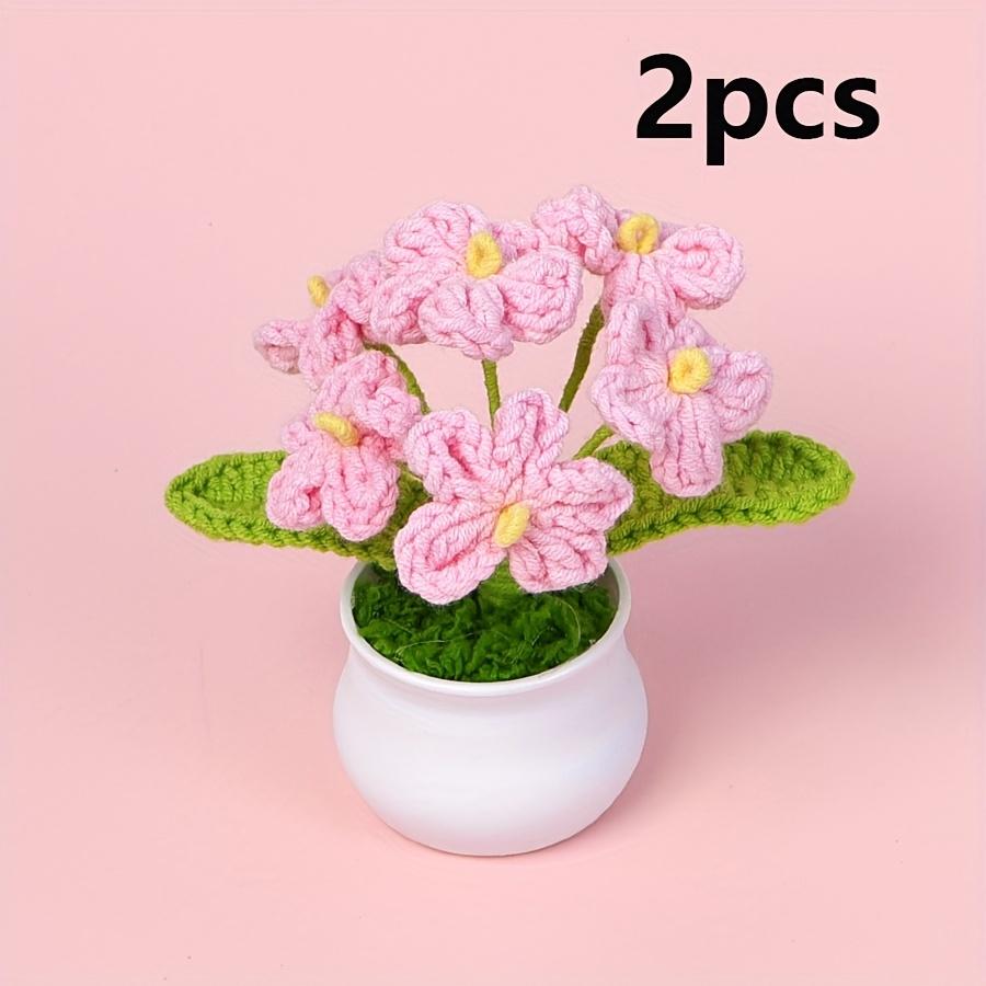 2 шт. Ручная работа Вязаные крючком Тканевые Цветы Маргаритки Белые и Розовые Горшки, Искусственные Растения для Домашнего Декора, Вязаные Крючком Цветы, Подарок для Особых Случаев