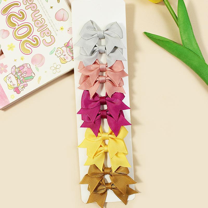 10Pcs/Set New Cute Solid Ribbon Bowknot Hair Clips for Baby Girls Handmade Bows Hairpin Barrettes Headwear Baby Hair Accessories