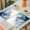 4pcs Blue Butterfly Floral Placemats 12x18 Inch - Elegant White & Blue Table Mats with Intricate Butterfly Design, Durable Polyester Fabric