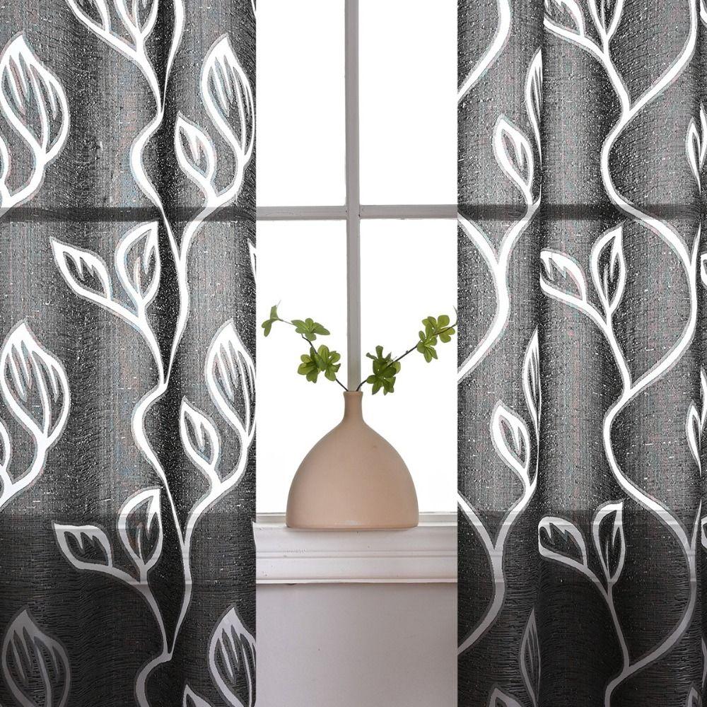 Romantic Leaves Pattern Sheer Curtain Elegant Tulle Curtain Modern Window Drapes  Bedroom