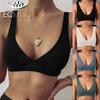 Women Deep V-Neck Bra Cotton Bralette Sexy Tank Top Wide Strap Backless Ladies Lingerie