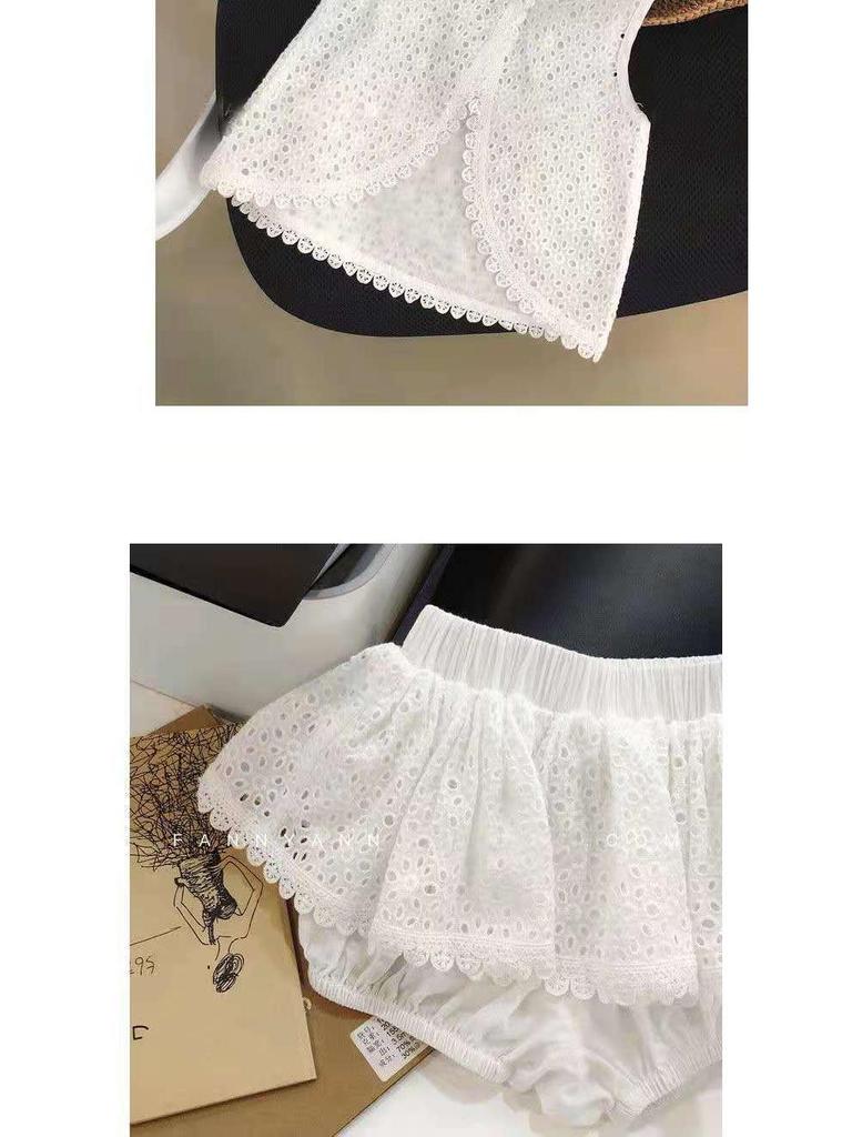 Летний комплект из хлопка для девочек: жилет с открытой спиной и шорты - комплект из 2 предметов