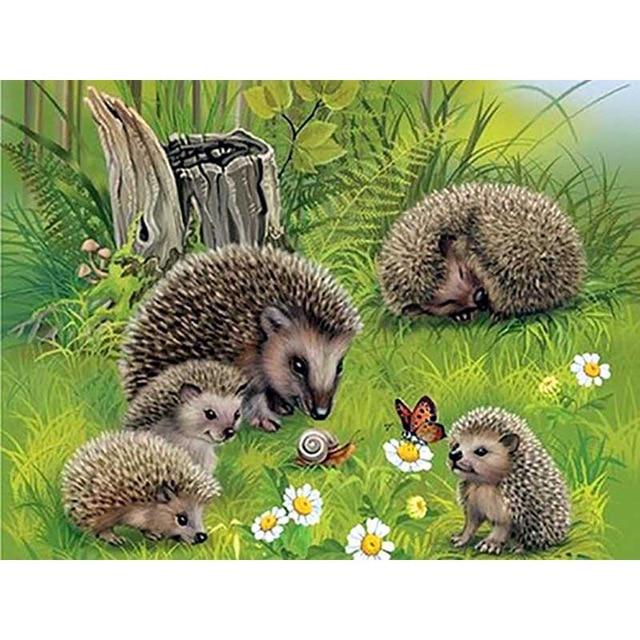 DIY 5D Алмазная картина Ежик Грибная корзина Вышивка крестиком Полный круглый Алмазная вышивка