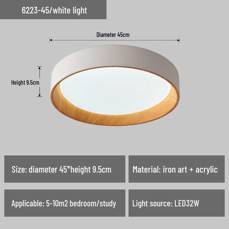 Nordic Wabi-Sabi Wood Grain LED Ceiling Lamp for Bedroom and Living Room