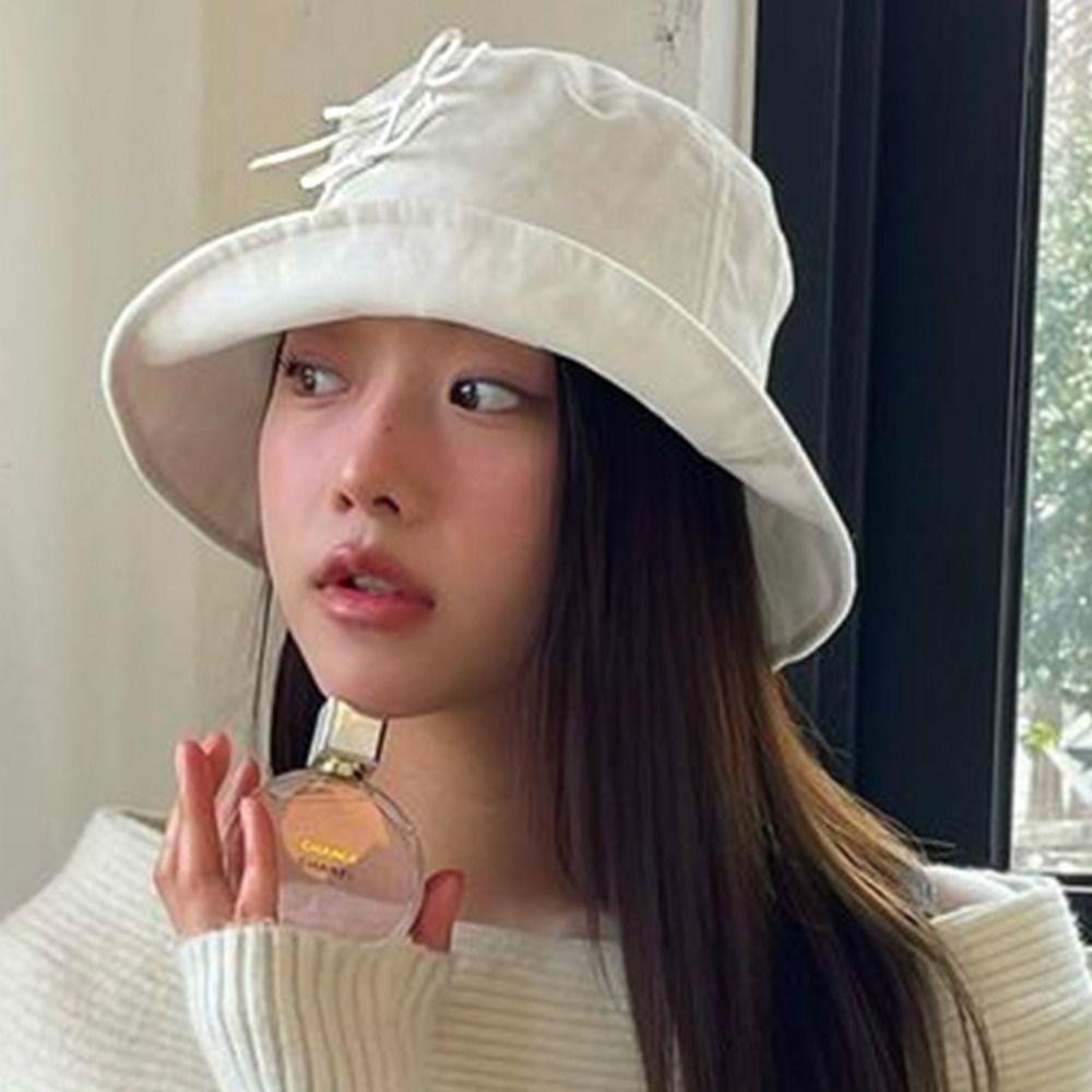 Wide Brim Bow Bucket Hat Sunscreen Canvas Basin Hat Camping Bowknot Fisherman Hat Camping