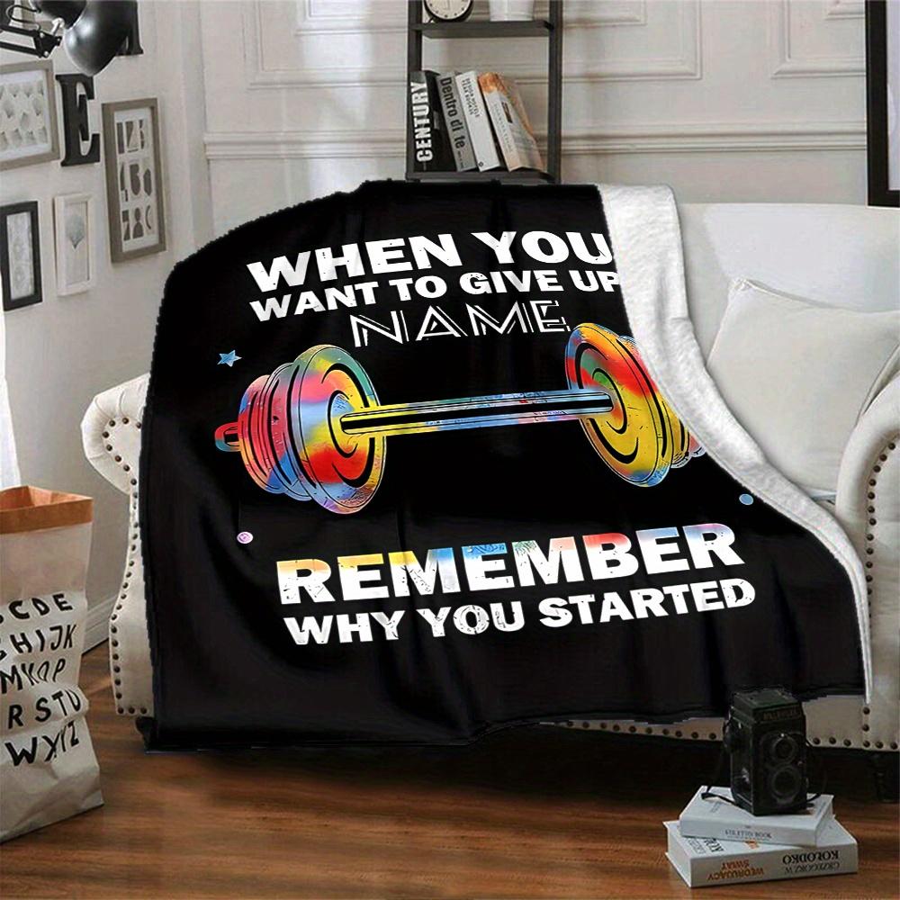 Motivational Quote With Colorful Dumbbell Four Seasons Blanket Customized With Your Name Lightweight And Warm Perfect Gift For Home Office Camping