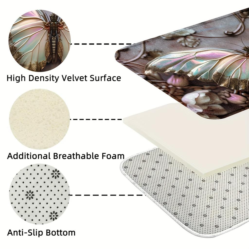 1 шт. анти-усталостные кухонные коврики, принт с бабочками, водонепроницаемый нескользящий толстый мягкий кухонный коврик, прочный, удобный стоячий коврик для кухни
