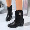 Роскошные хрустальные металлические украшения полусапоги для верховой езды женские 2025 осень сексуальные с острым носком на среднем каблуке однотонные черные ботильоны