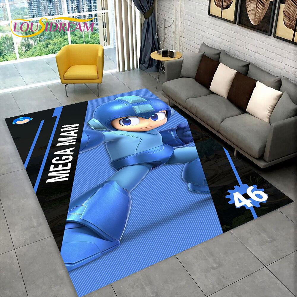 Коврик для игровой зоны Rockman Megaman, ковер для гостиной, спальни, дивана, коврика для украшения, детский игровой нескользящий коврик для пола