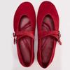 Fashion 2025 Spring New Women's Ballet Flats Retro Red Double Belt Buckle Decoration Casual High Quality Big Size Lady Mary Jane Shoes