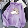 Персиковый кот Kawaii милые толстовки больших размеров, теплая толстовка в стиле Харадзюку, женские зимние пуловеры с мультяшным принтом, свободная уличная одежда