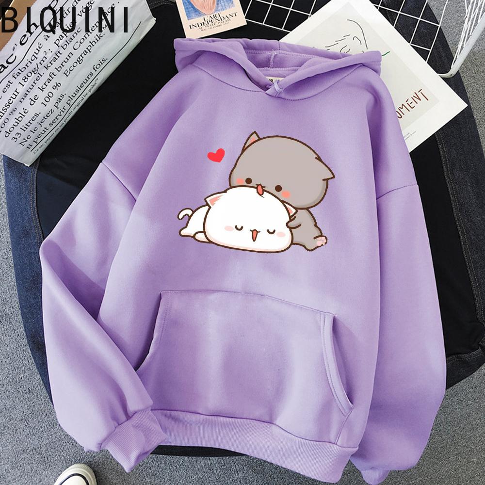 Персиковый кот Kawaii милые толстовки больших размеров, теплая толстовка в стиле Харадзюку, женские зимние пуловеры с мультяшным принтом, свободная уличная одежда