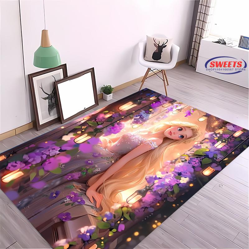 3D Princess Cartoon Carpet, Princess Rapunzel Living Room Bedroom Bed Mat, Modern Simple Style, Non-slip Durable Rug Fast Arrive