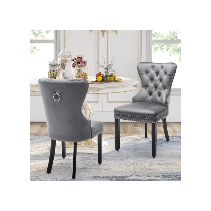 Chaises de salle à manger - MUVOE - Ensemble de 6 - Velours gris - Pieds en chêne - Confort élégant