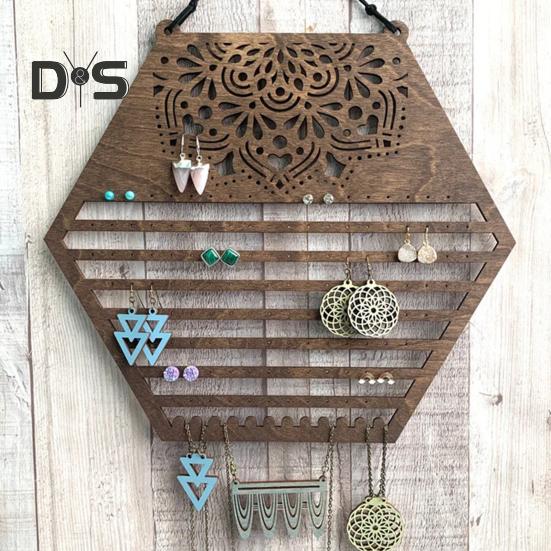 Wooden Hanging Earring Holder Wall Decor Jewelry Organizer Vintage Earring Display Organizer for Women And Girls Earrings Necklaces