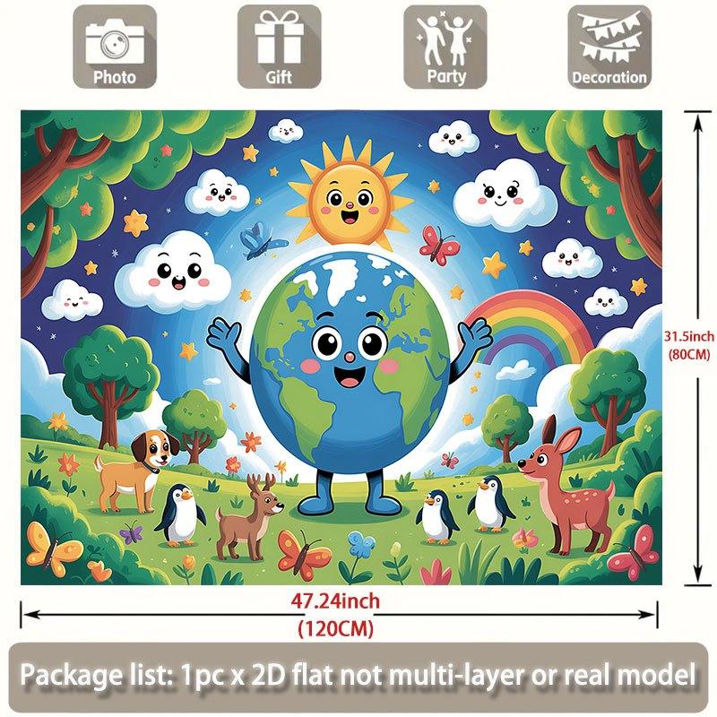 2D plane joyful Earth Day scene suitable for events parties room decoration polyester fiber