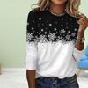 Women Spring Tops Black and White Snowflakes Print Causal Long Sleeve T-shirt Top Blouse