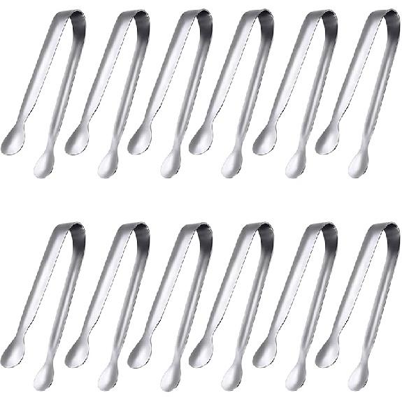 JCREN 12 Pcs Serving Tongs, Small Serving Utensils for Parties Catering Gold Tongs, Food-Grade 304 Stainless Steel Mini Appetizer Tongs for Tea Party