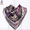 [BYSIFA] Winter Navy Blue Silk Muffler Imitated  New Design Paisley Silk Scarves Wraps 90*90CM Ladies Brand Satin Scarf Cape