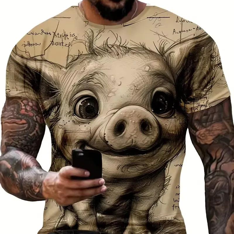 Summer Men's T Shirt Short Sleeve Animal Print Casual O-Neck Oversized Pullover Fashion Streetwear Male Clothing Cat T-Shirts