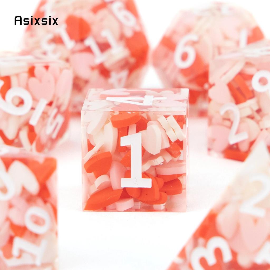 7 Pcs Red Loving Heart Resin White Number Sharp Dice Polyhedral Dice Suitable for Role-Playing RPG Board Game