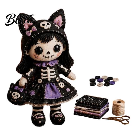 Halloween Sewing Project Skeleton Witch Patchwork Kit Gothic Girl Doll DIY Step-by-step Tutorial Kit for Adults Teens Handmade Gift Beginners