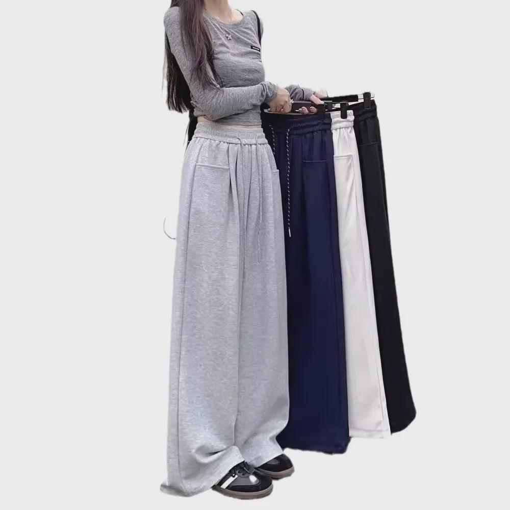 Широкие брюки с высокой талией и завязками на талии — женские повседневные спортивные брюки на осень 2024 года