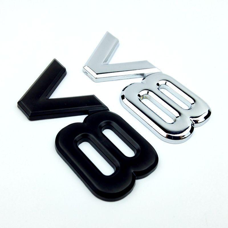 3D Metal Black Chrome Car Rear Trunk Fender Side Emblem Badge V8 Sticker For VW Toyota Honda Jeep Land Rover Car Acceesories