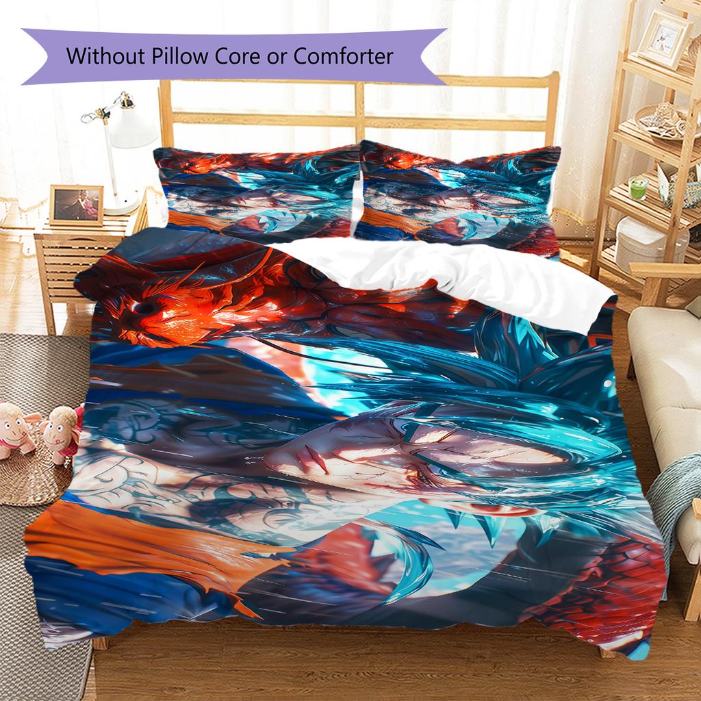 Постельное белье с узором Сон Гоку, Комплект с одеялом, Пододеяльник, Наволочка, Домашний подарок на день рождения (1 пододеяльник + 2 наволочки, без наполнителя)