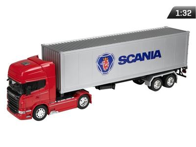 Модель 1:32, SCANIA V8 R730, красный тягач - серебристый полуприцеп (C32671SVRCS)