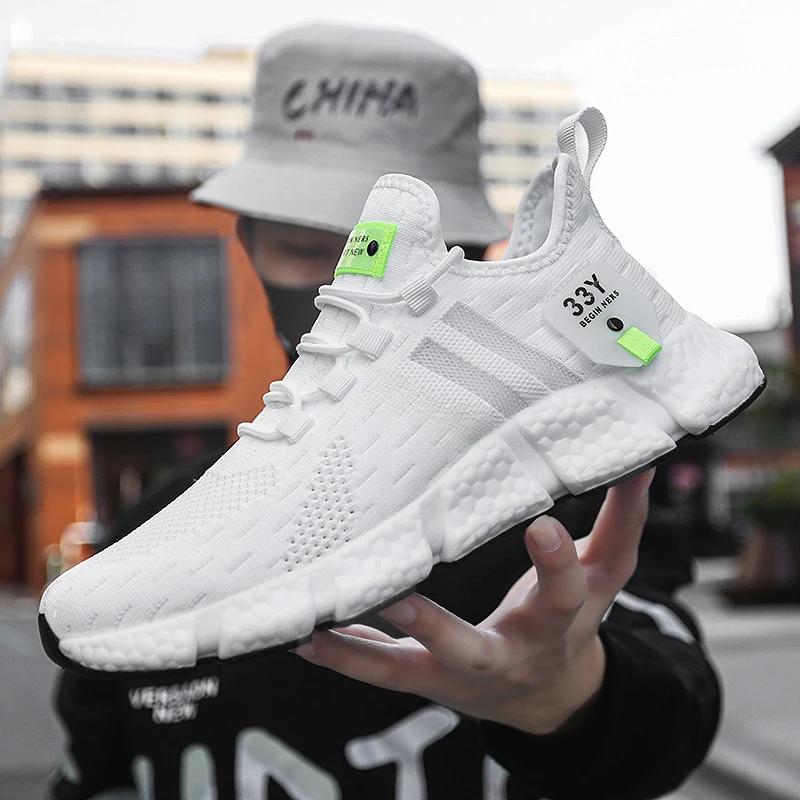 Модные легкие мужские кроссовки для бега на открытом воздухе, дышащая мужская спортивная обувь, противоскользящие мужские кроссовки, модные гибкие теннисные кроссовки на шнуровке 2025