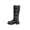 Women's Vintage Brown Over-the-Knee Western Boots with Belt Buckle and Chunky Heel for Spring/Summer