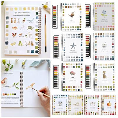 Рабочая тетрадь по акварели 12 цветов Птицы Цветы Животные Дети Акварельные краски Книга Художественные поделки Принадлежности для рисования для начинающих