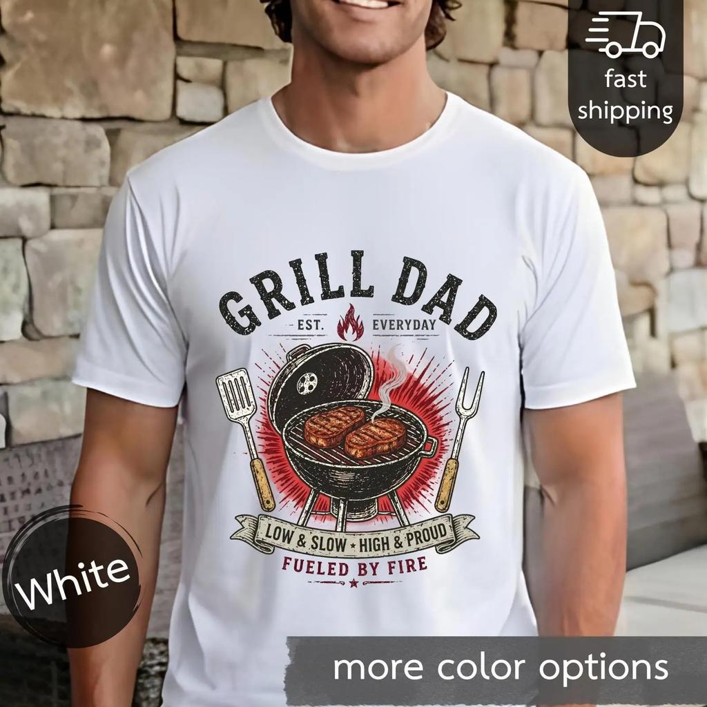 Grill Dad T Shirt Bbq Kettle Illustration Vintage Graphic Casual Slightly Unisex Breathable Streetwear Stylish Fashion