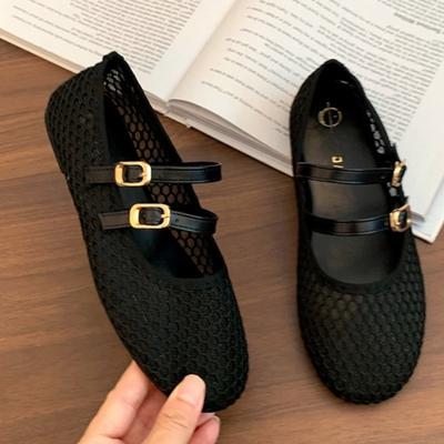 Модные плетеные сетчатые женские балетки-сандалии Лето 2025 Дизайнерская сексуальная обувь Повседневная неглубокая мягкая обувь Новая пряжка для ходьбы Zapatillas De Mujer