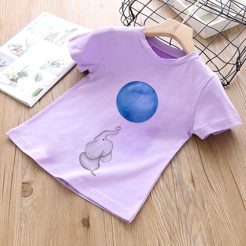 3 цвета, забавная кавайная одежда со слоном для девочек, уличная одежда, рубашки для мальчиков, топы с круглым вырезом для маленьких девочек, повседневная детская футболка с героями мультфильмов, модная
