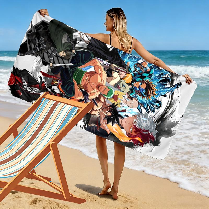 Anime Characters Print Beach Towel, Large Soft Quick Dry Towel for Beach Camping Swimming