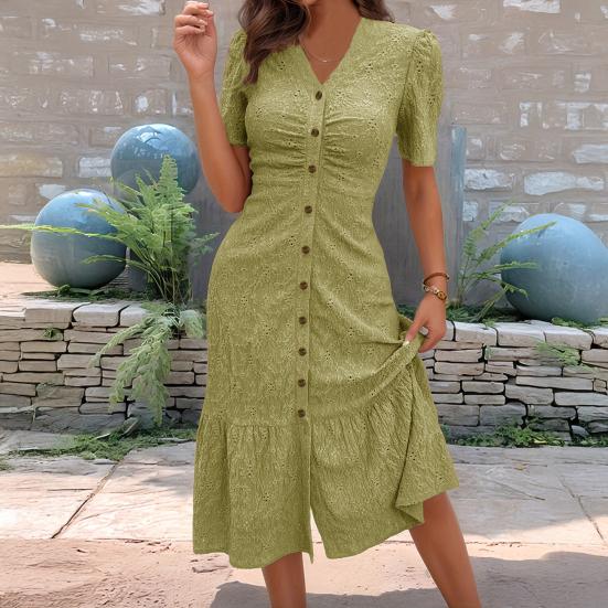 Женское длинное платье на пуговицах с драпировкой, повседневное платье макси с коротким рукавом и V-образным вырезом, летнее пляжное платье А-силуэта