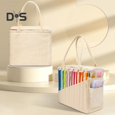 Сумка для хранения пряжи из холста, прочная сумка для вязания, дизайн с ручкой, легкая, портативная, вместительная, с многослойными карманами