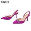 Eilyken Новый стиль, женские туфли-лодочки с кристаллами и узлом-бабочкой, модные туфли на высоком каблуке с острым носком, сандалии-мулы для выпускного вечера