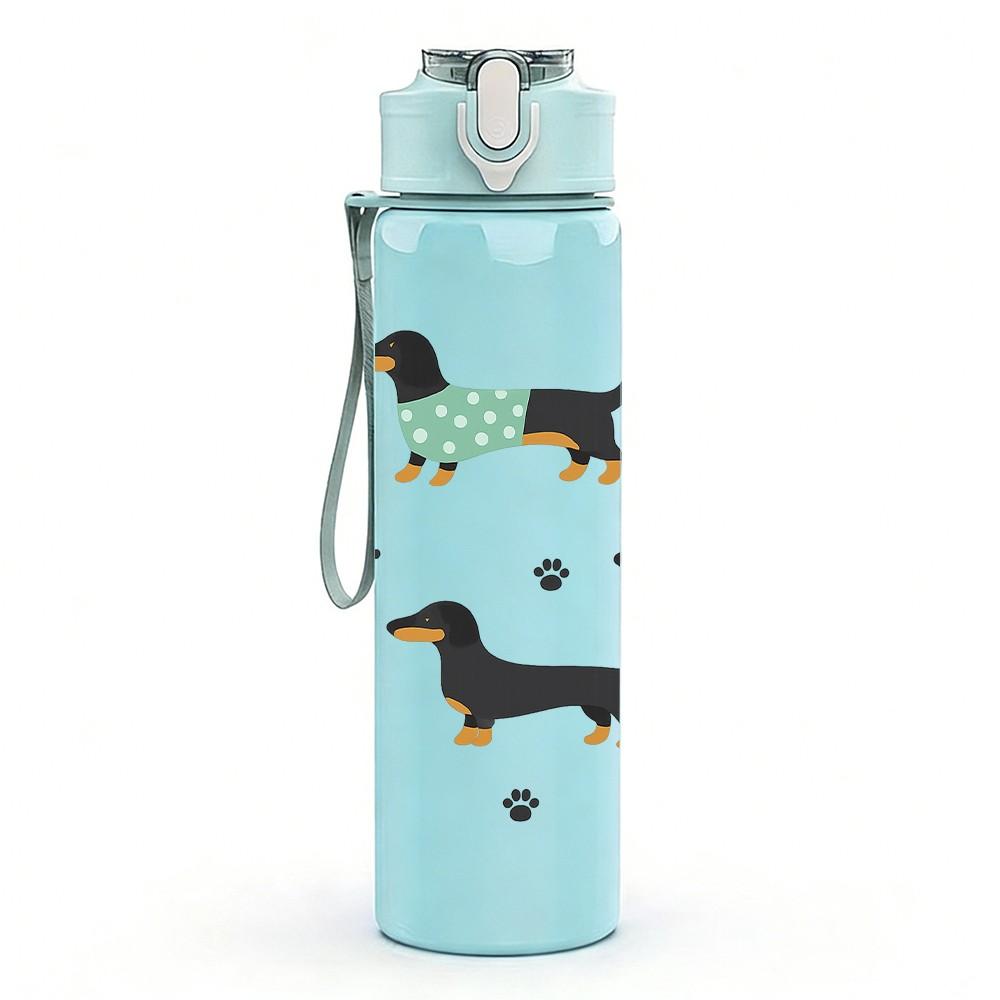 1PC Dachshund Dog Repeat Pattern 750ml Color Plastic Sports Water Bottle Leakproof Flip Straw Lid Suitable for Sports Office Home Use