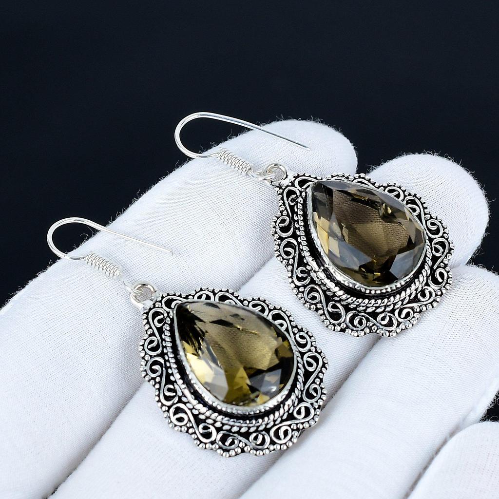Smoky Topaz Gemstone Earrings, 925 Sterling Silver Earrings, Silver Earrings For Gift, Smoky Topaz Dangle Drop Earrings For Wadding Gifts